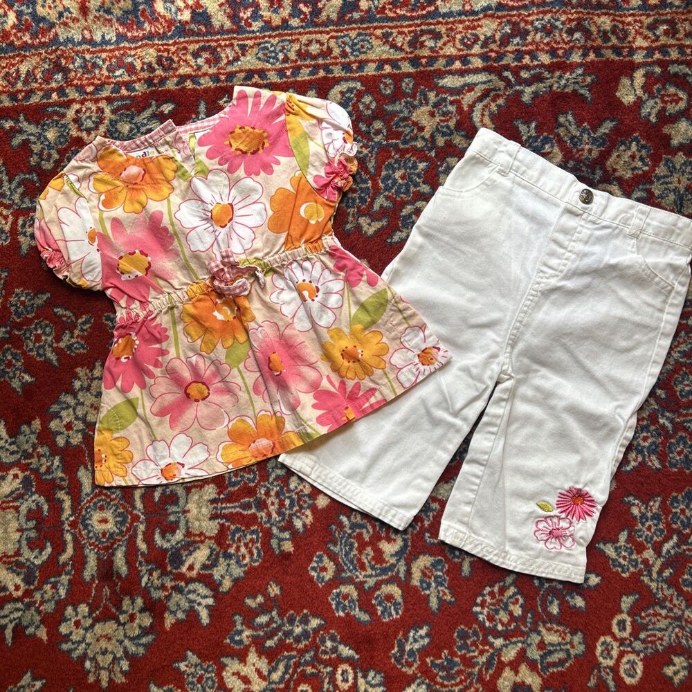 Vintage Y2K Cradle Togs Floral Top Flare Jeans Baby Girl 24 Months Embroidered